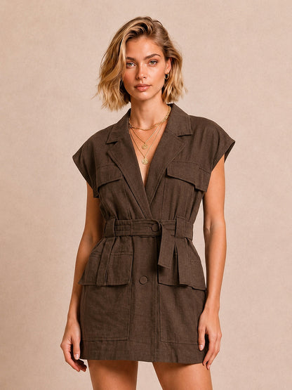 Vestido Mini Camisero Utility con Cinturón