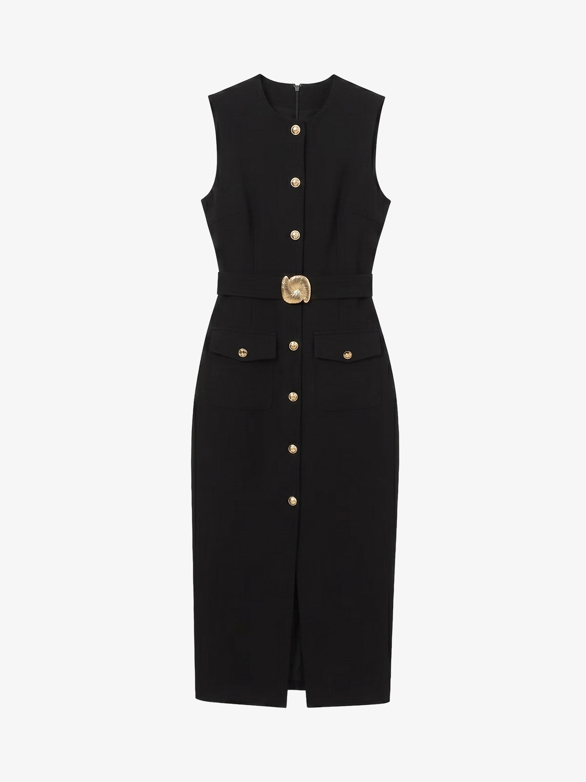 Vestido Midi Entallado con Detalle Metálico