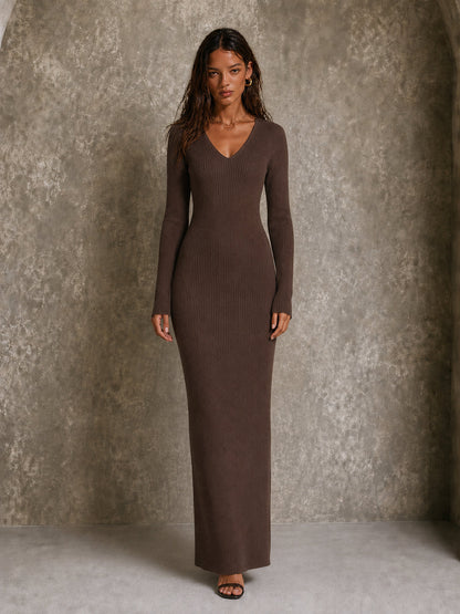 Vestido Maxi de Punto Acanalado