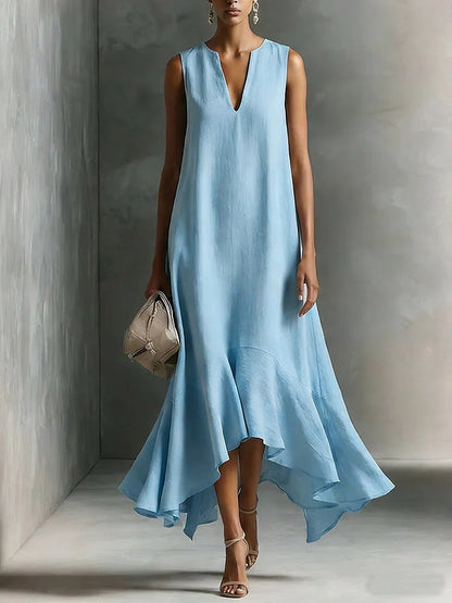 Vestido Maxi Asimétrico Sin Mangas