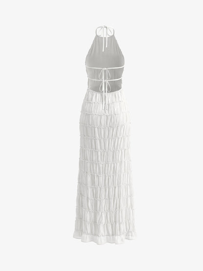 Vestido Maxi Halter Espalda Descubierta Fruncido