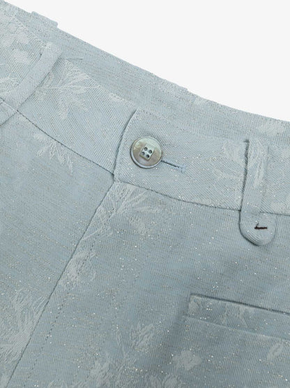 Pantalón Ancho Jacquard Floral con Cinturón