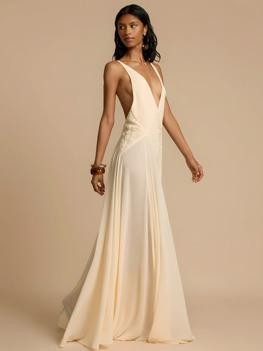 Vestido Maxi Camisola con Panel de Encaje