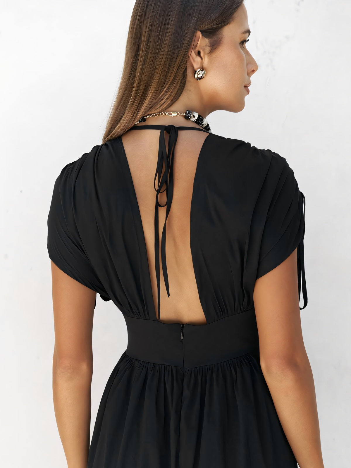 Vestido Midi Espalda Descubierta Cuello en V