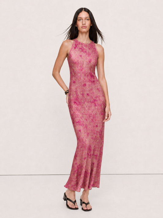 Vestido Maxi de Gasa de Seda con Bordado