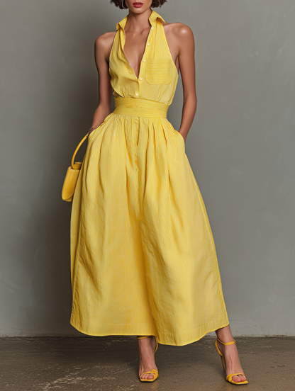 Vestido Midi de Algodón a Rayas