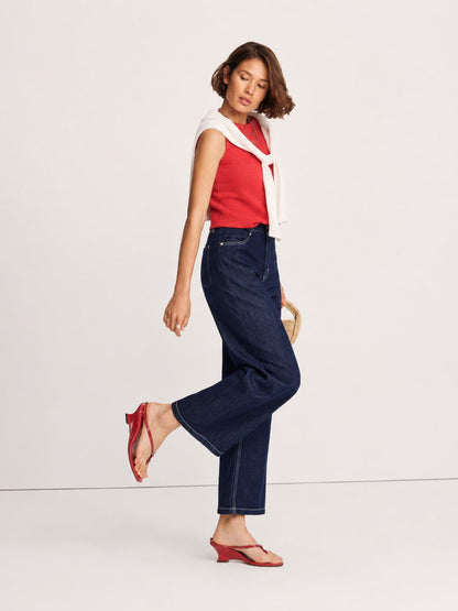 Jeans Rectos Cropped Tiro Alto