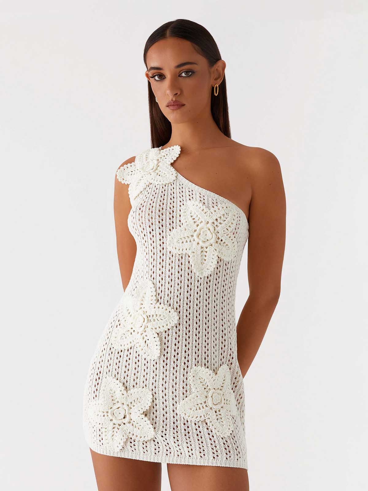 Vestido Mini Crochet de Un Hombro