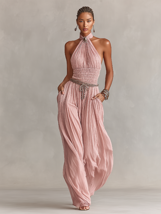 Mono Halter Plisado con Cinturón de Cadena