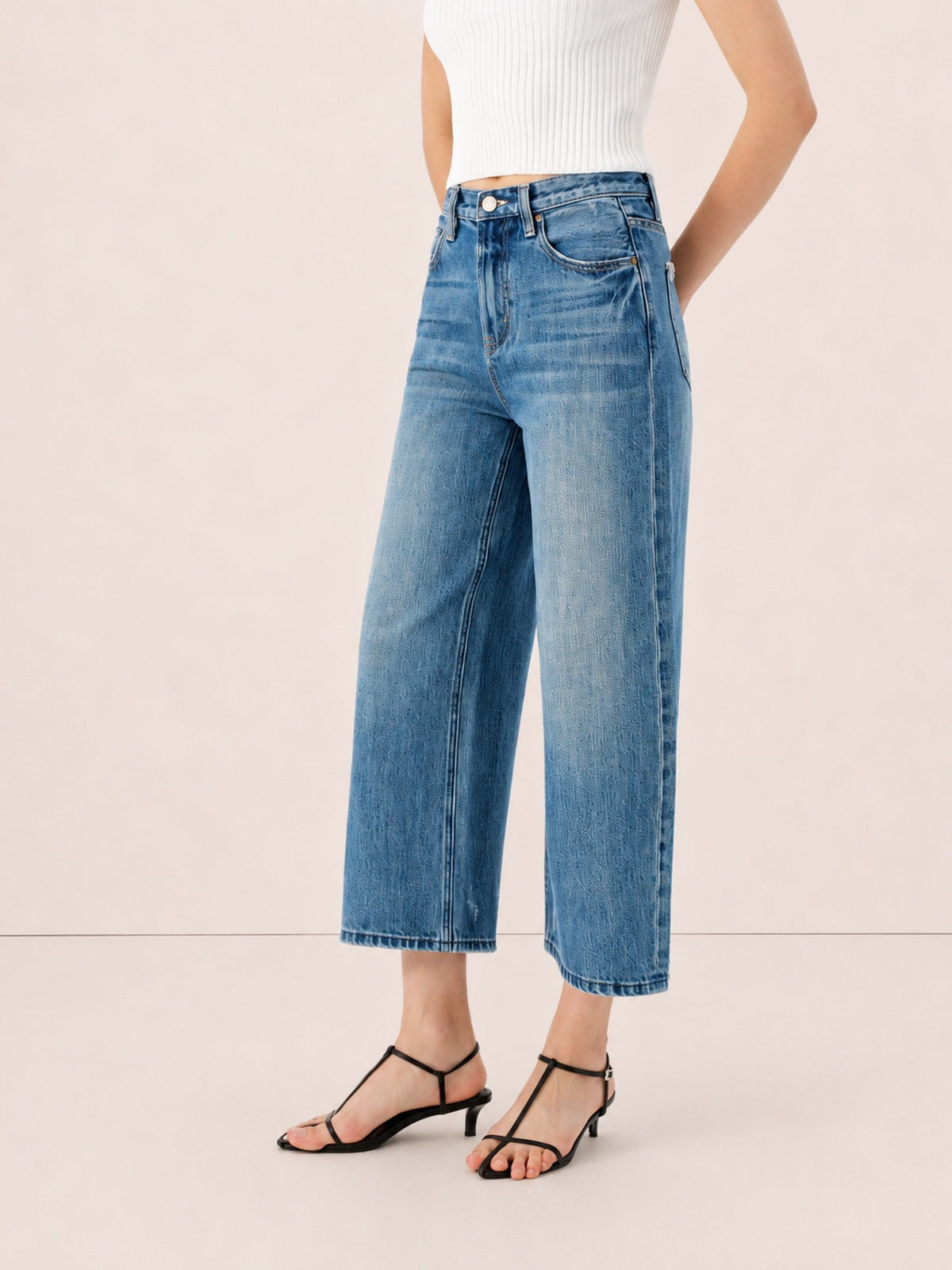 Jeans Rectos Cropped Tiro Alto