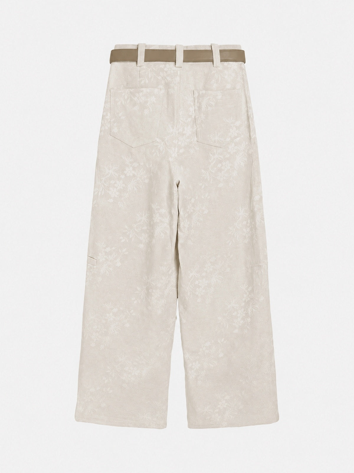 Pantalón Ancho Jacquard Floral con Cinturón