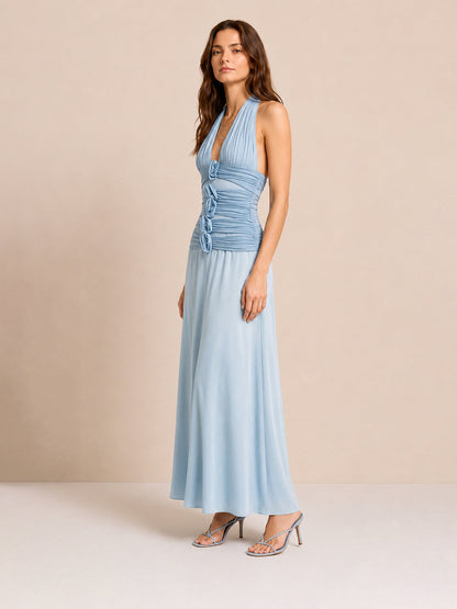 Vestido Maxi Halter con Flores en Relieve