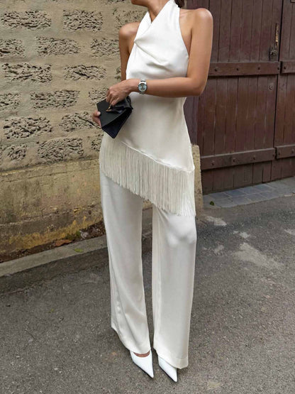 Conjunto Halter con Flecos y Pantalón Wide-Leg