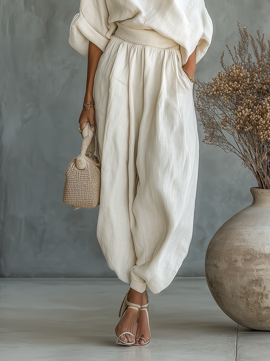 Conjunto Top Asimétrico de Un Hombro y Pantalón Wide-Leg