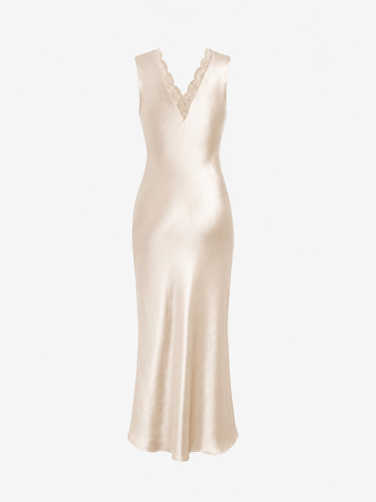 Vestido Maxi Satinado Cuello Festoneado