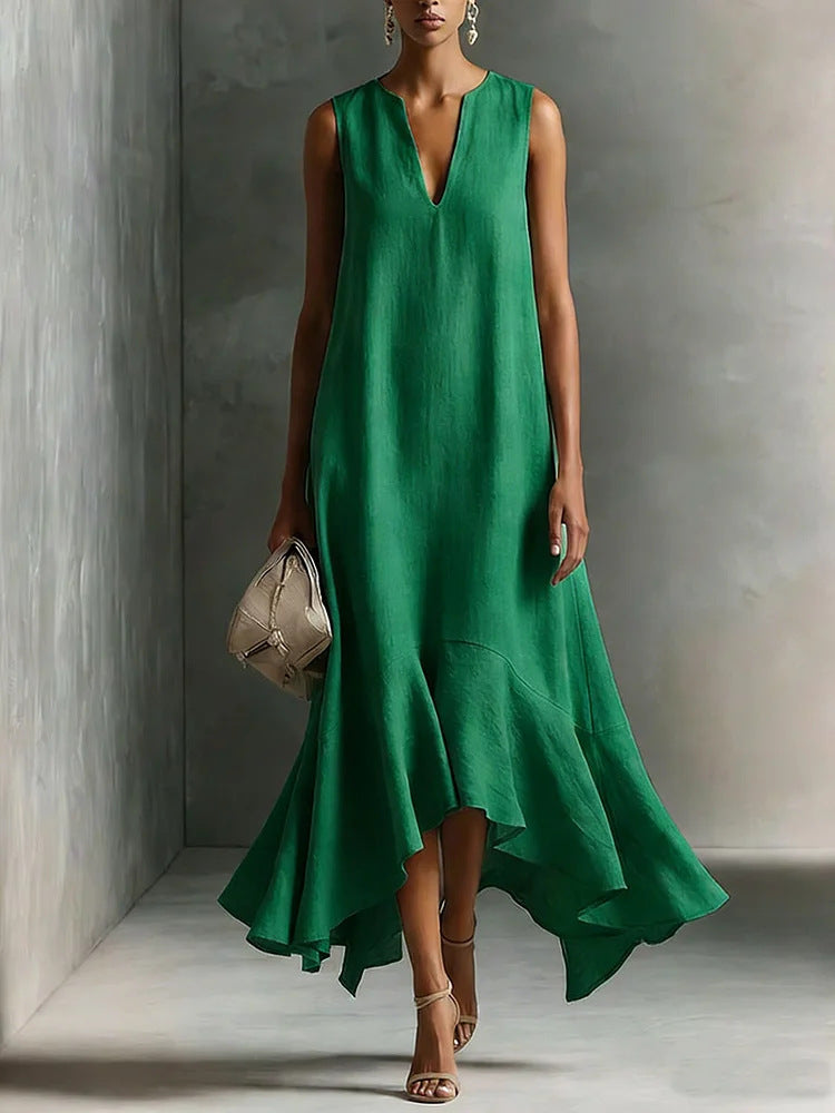 Vestido Maxi Asimétrico Sin Mangas