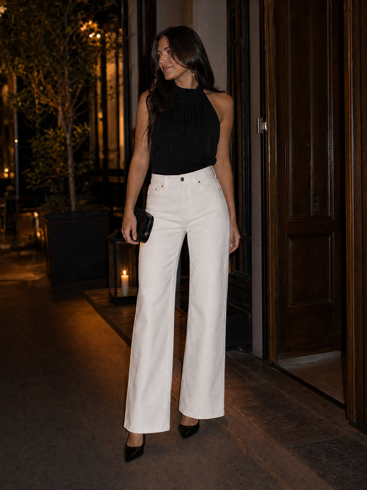 Jeans Acampanados Tiro Alto Blanco