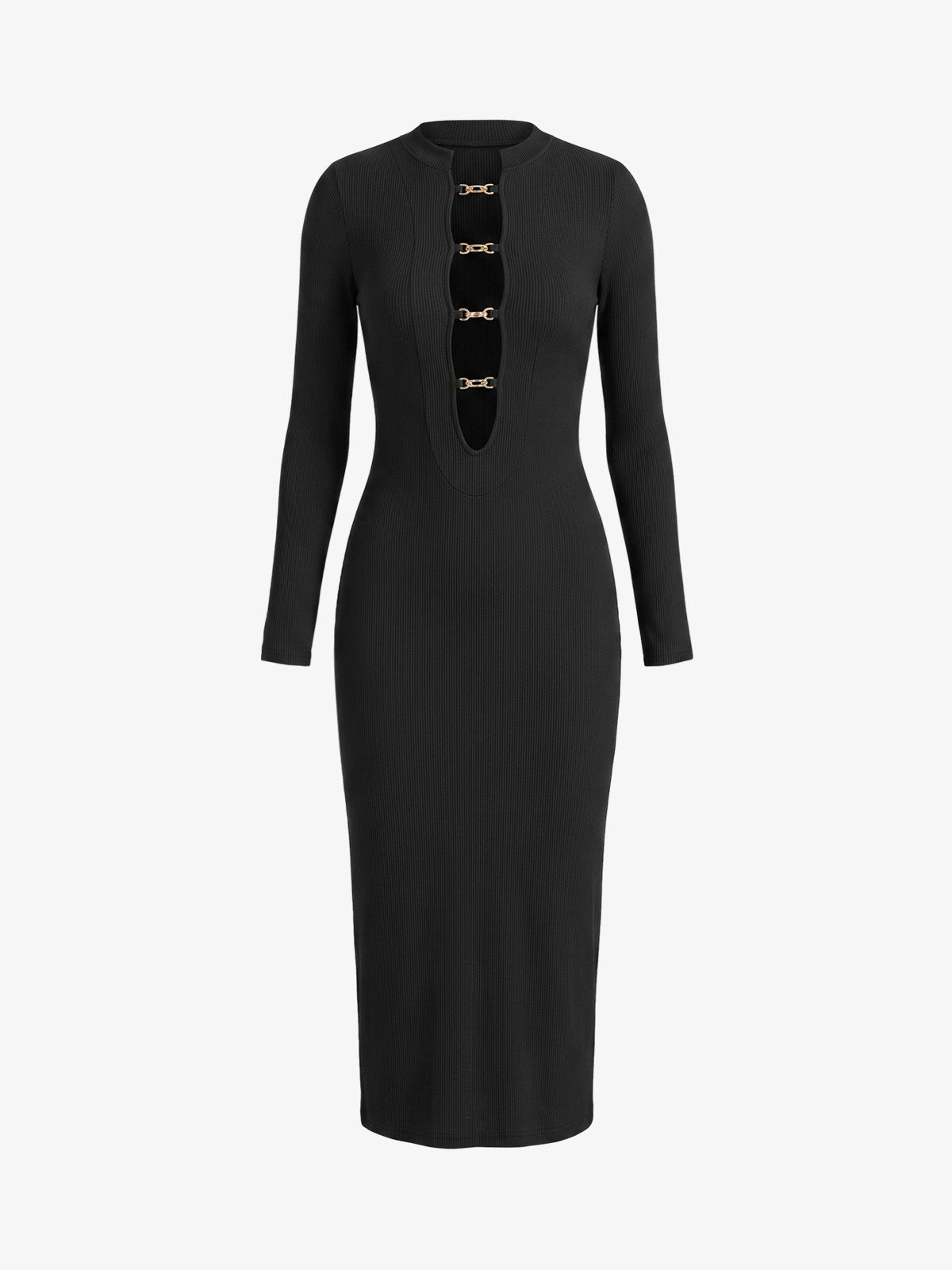 Vestido Midi Canalé con Detalle de Cadena
