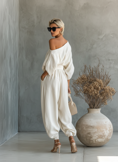 Conjunto Top Asimétrico de Un Hombro y Pantalón Wide-Leg