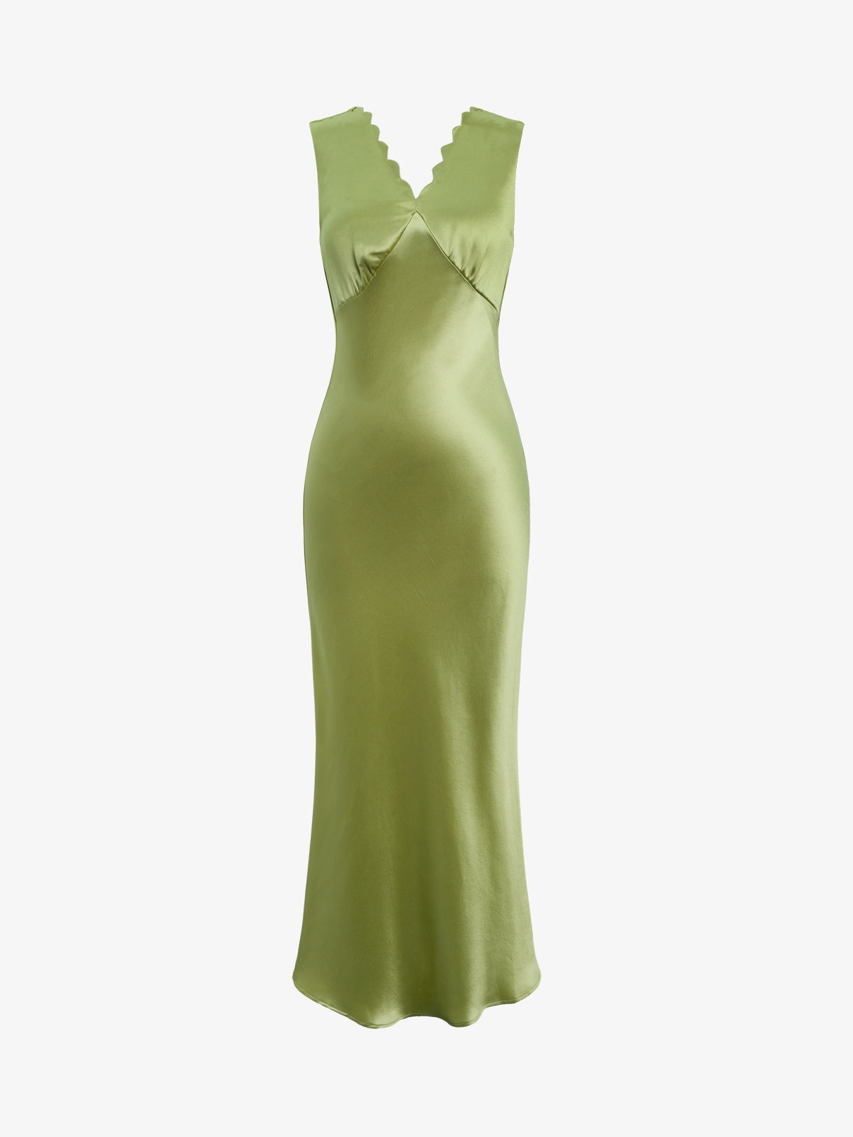 Vestido Maxi Satinado Cuello Festoneado