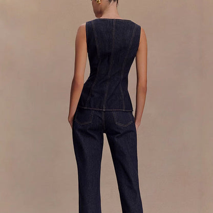 Conjunto Top Denim Peplum y Pantalón
