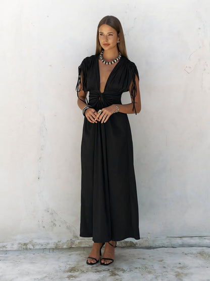 Vestido Midi Espalda Descubierta Cuello en V