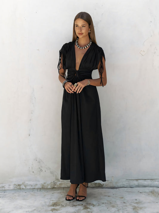 Vestido Midi Espalda Descubierta Cuello en V