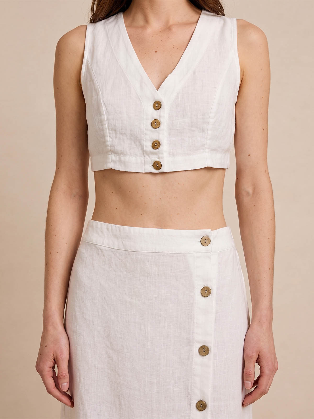 Falda Midi Lino Botones Laterales