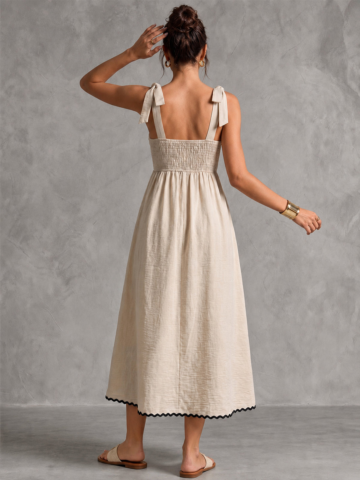Vestido Midi con Tirantes y Ribete