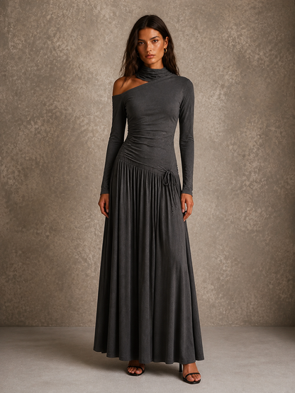 Vestido Maxi Drapeado de Un Hombro