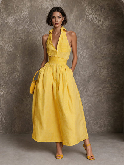 Vestido Midi de Algodón a Rayas