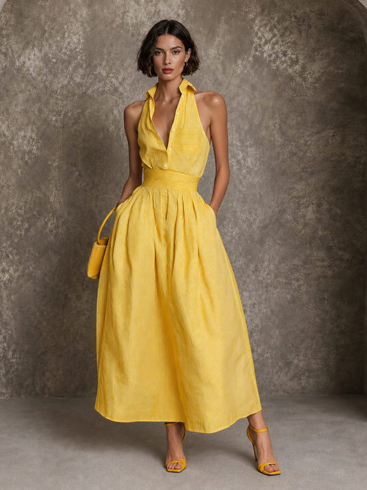 Vestido Midi de Algodón a Rayas