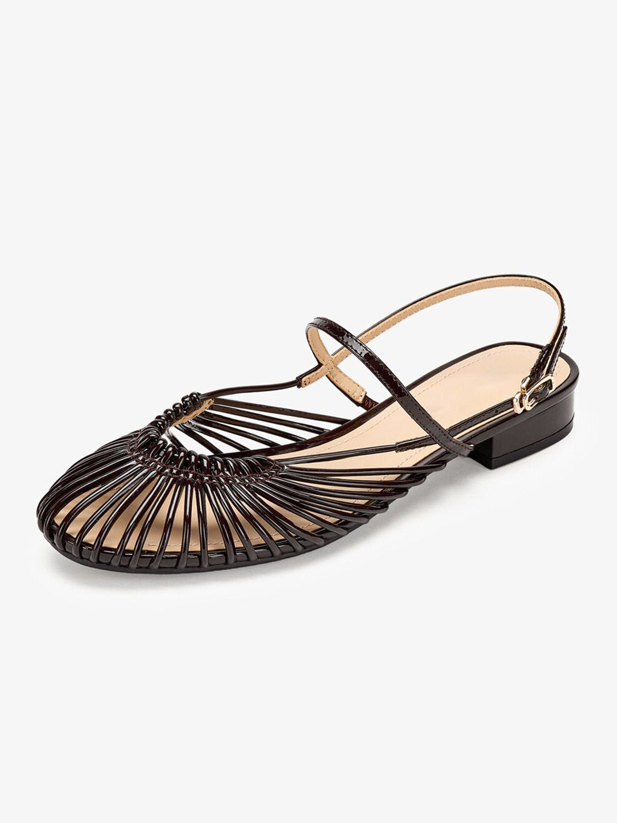 Sandalias Planas de Charol con Puntera Trenzada