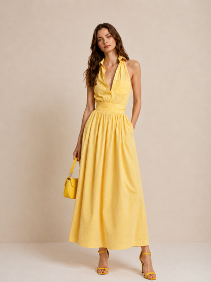 Vestido Midi de Algodón a Rayas