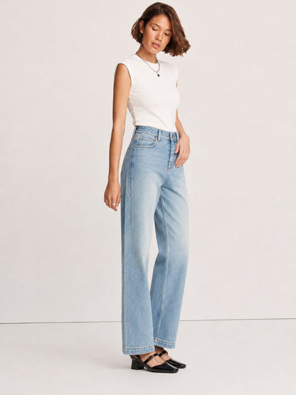 Jeans Anchos Costura Frontal de Algodón