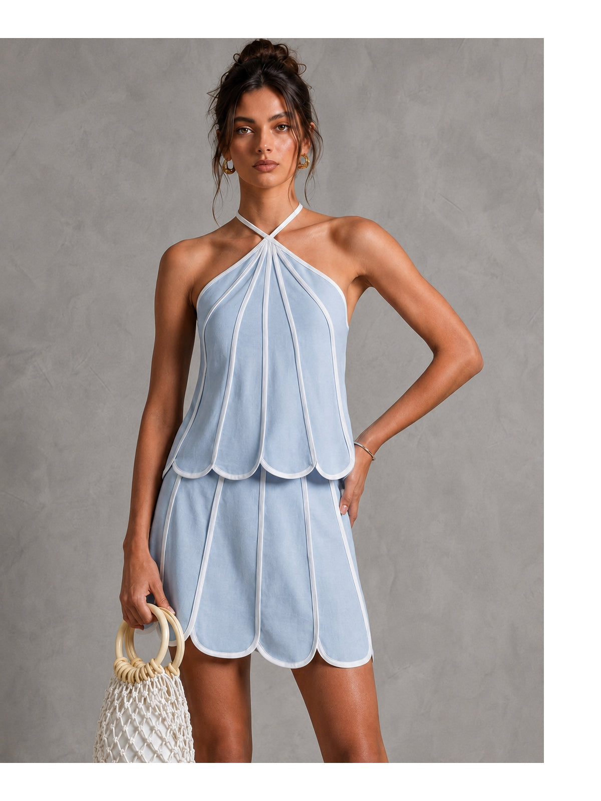 Conjunto Top Halter con Volantes y Mini Falda