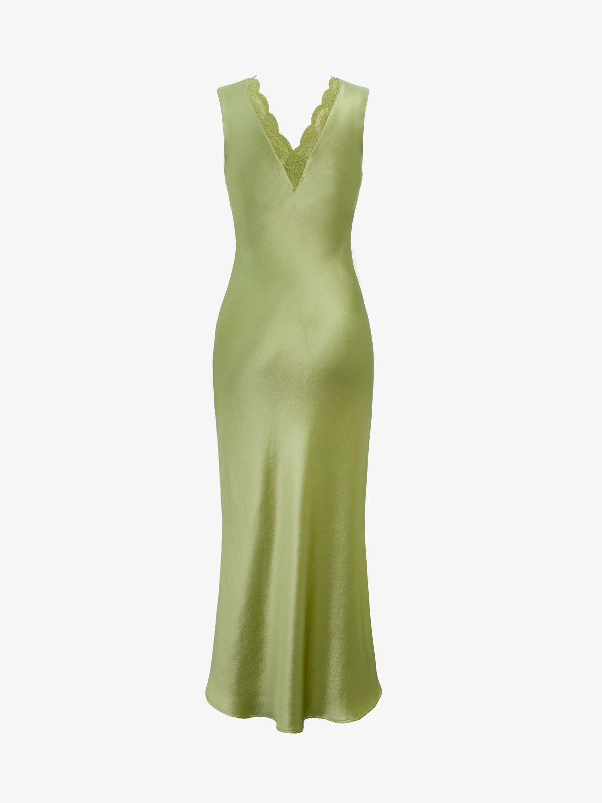 Vestido Maxi Satinado Cuello Festoneado