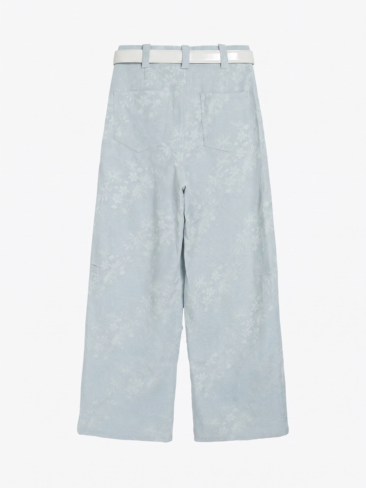 Pantalón Ancho Jacquard Floral con Cinturón