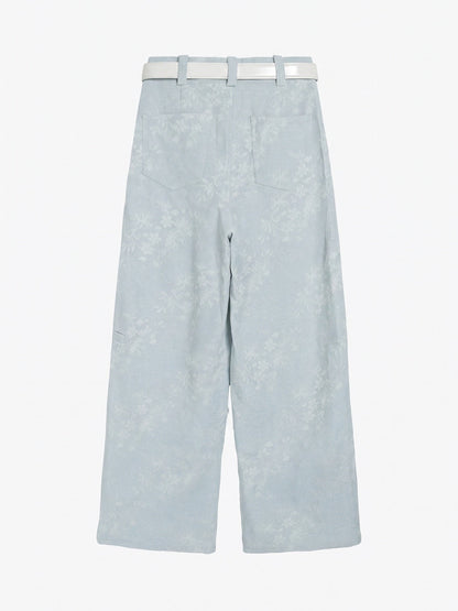 Pantalón Ancho Jacquard Floral con Cinturón