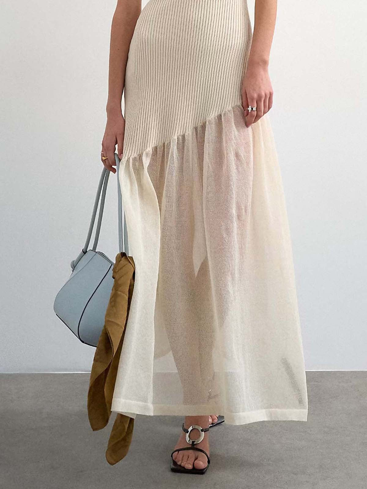 Vestido Maxi de Punto con Panel Transparente