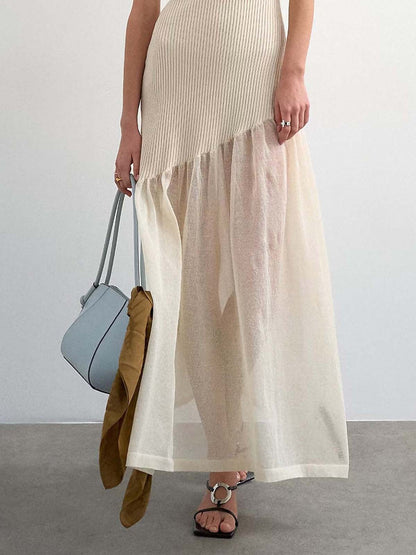 Vestido Maxi de Punto con Panel Transparente
