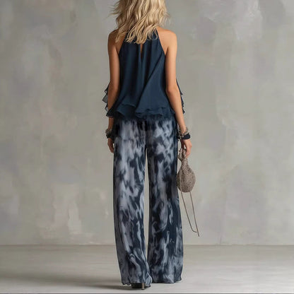 Conjunto Top de Gasa Halter y Pantalón Estampado