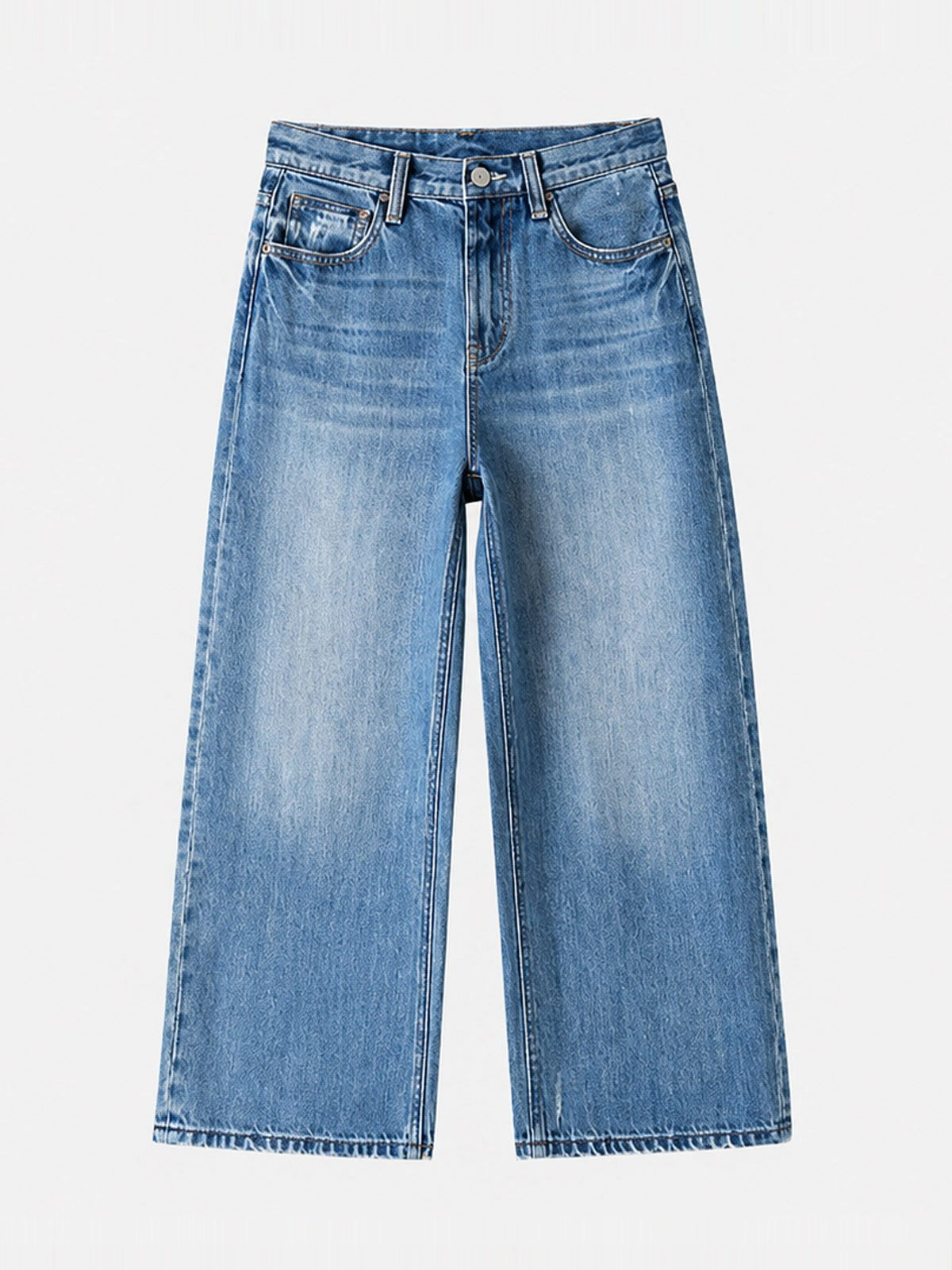 Jeans Rectos Cropped Tiro Alto