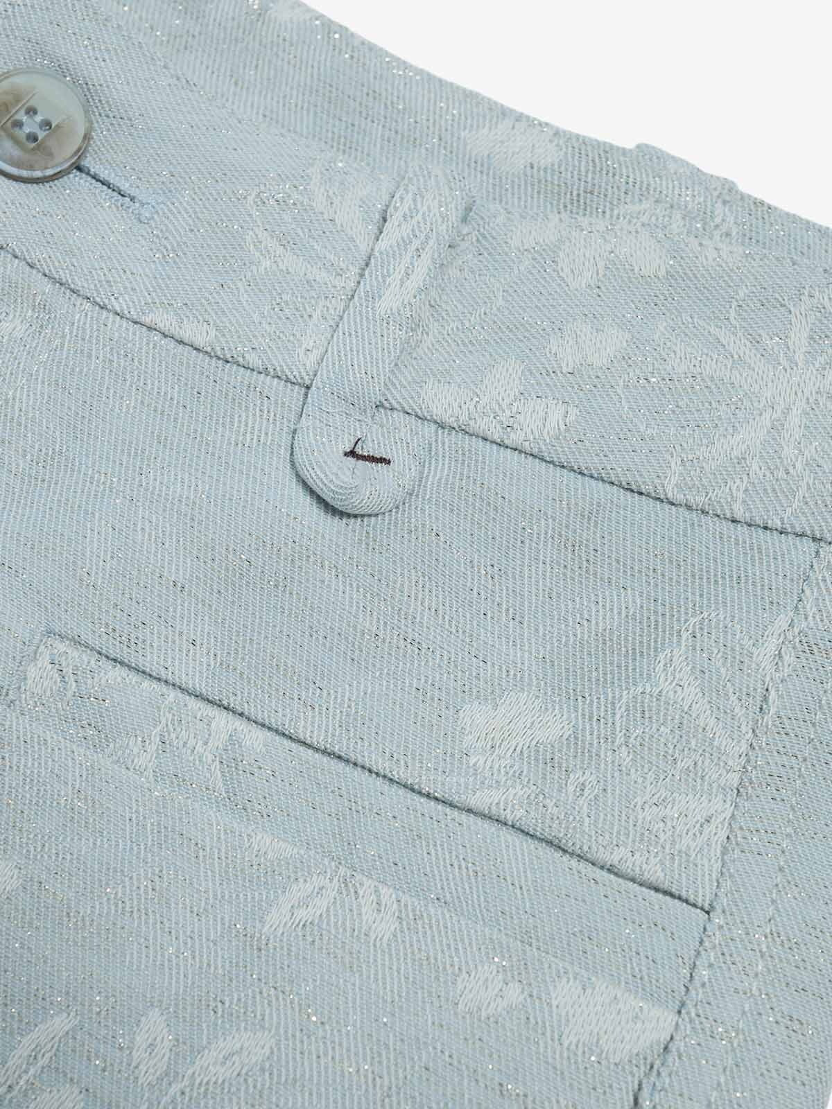 Pantalón Ancho Jacquard Floral con Cinturón