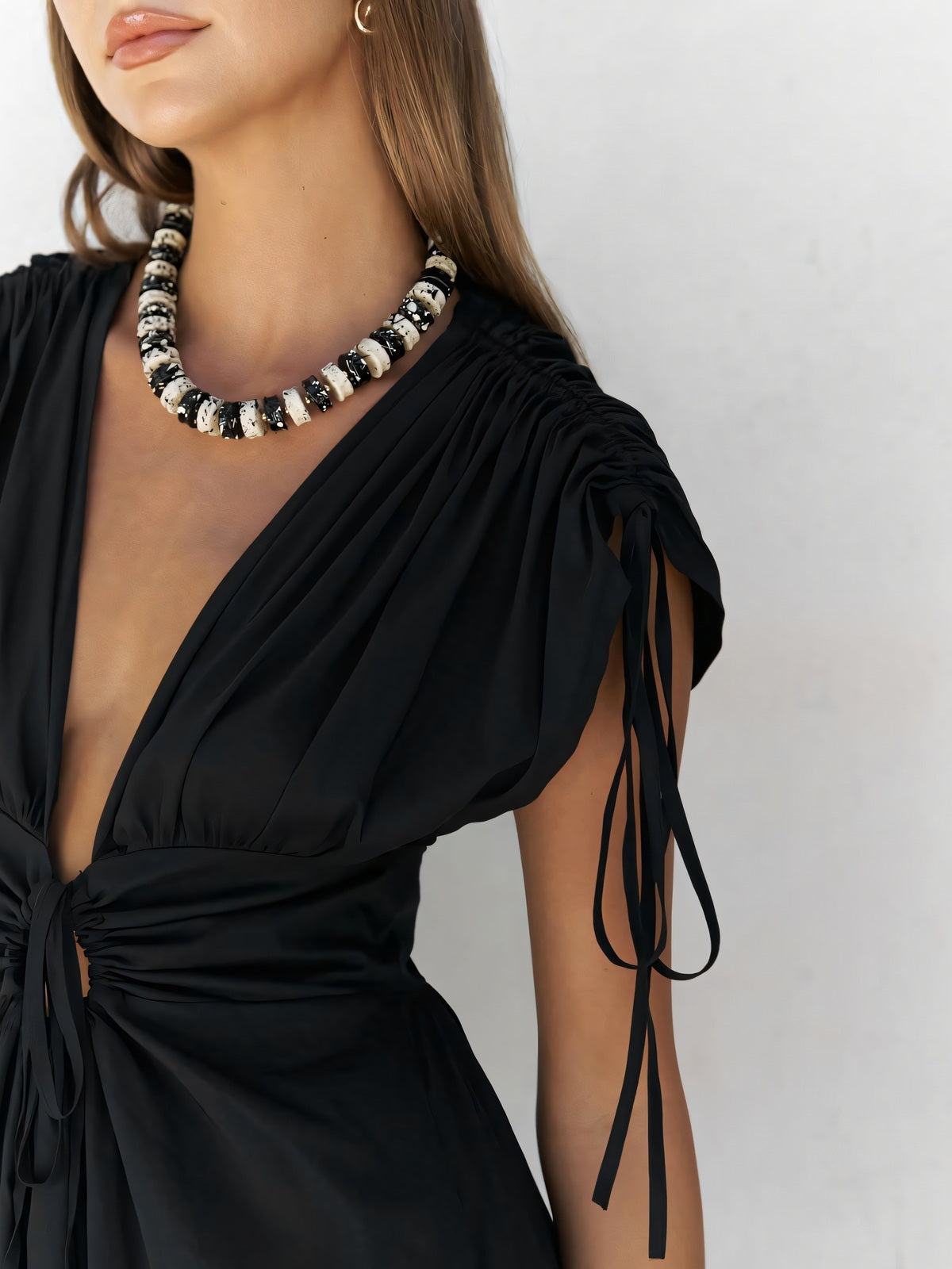Vestido Midi Espalda Descubierta Cuello en V