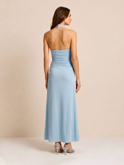 Vestido Maxi Halter con Flores en Relieve