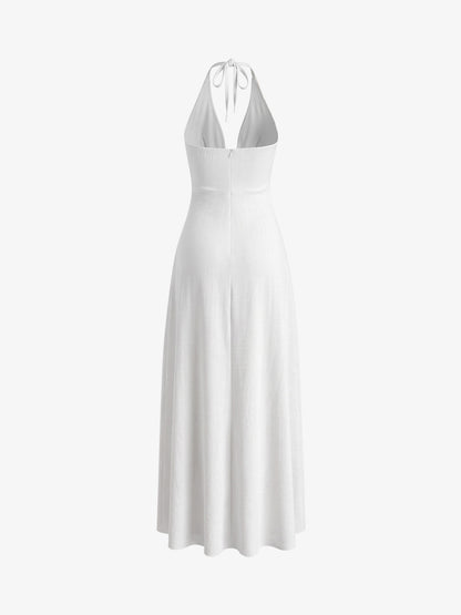 Vestido Maxi Halter de Lino con Lazada en la Espalda