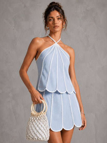 Conjunto Top Halter con Volantes y Mini Falda