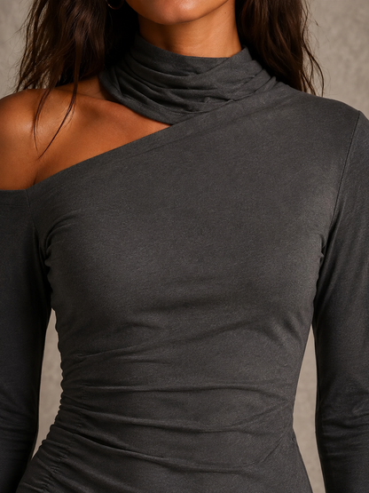 Vestido Maxi Drapeado de Un Hombro