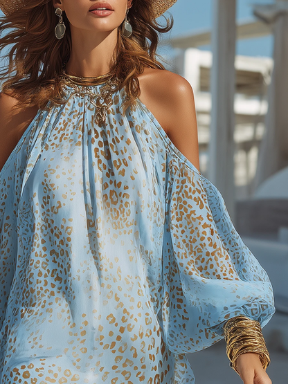 Vestido Mini de Gasa Estampado Animal Print